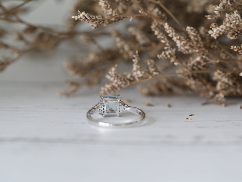 1 CT Princess Cut Aquamarine Diamond 925 Sterling Silver Solitaire with Accents Ring