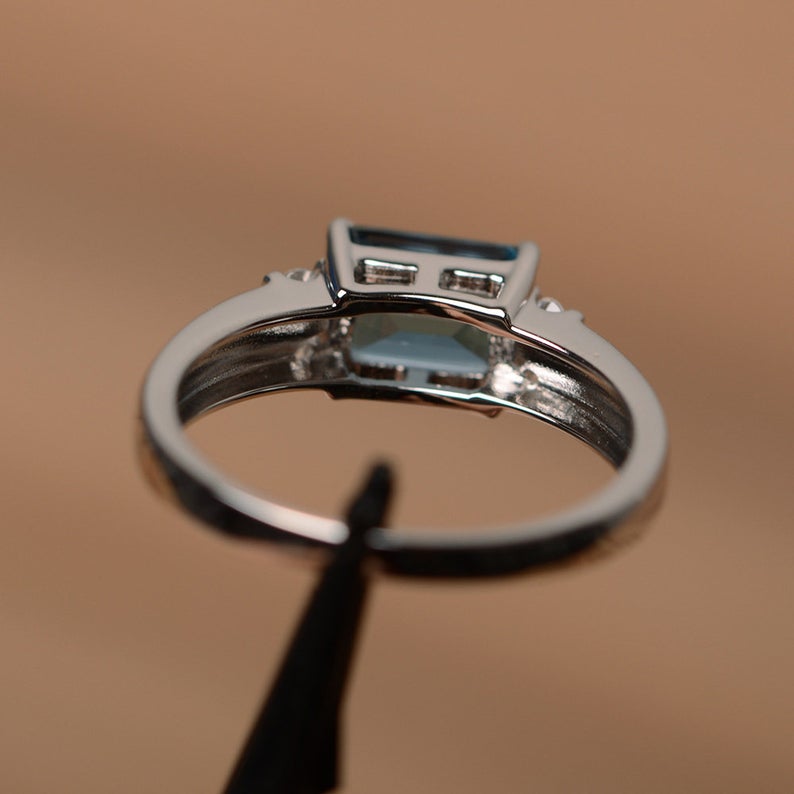 1.20 Ct Emerald Cut London Blue Topaz 925 Sterling Silver Solitaire December Birthstone Ring