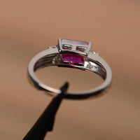 1.20 Ct Emerald Cut Red Ruby Solitaire W/Accents July Birthstone Ring In 925 Sterling Silver
