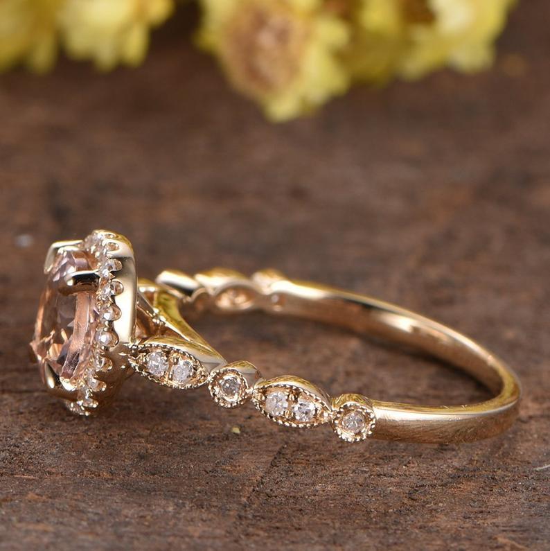 1 CT Round Cut Pink Morganite Diamond Rose Gold Over On 925 Sterling Silver Halo Wedding Ring