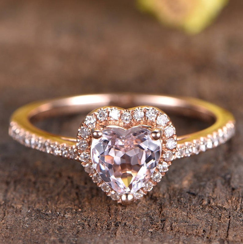 1.50 Ct Heart Cut Pink Morganite Rose Gold Over On 925 Sterling Silver Halo Engagement Ring