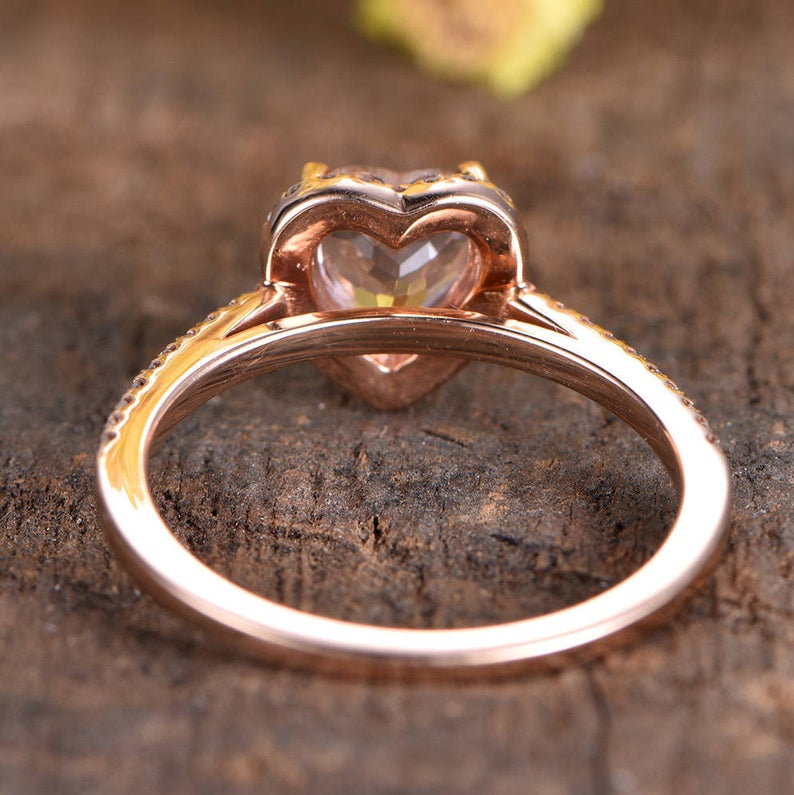 1.50 Ct Heart Cut Pink Morganite Rose Gold Over On 925 Sterling Silver Halo Engagement Ring