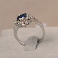 1.35 CT Cushion Cut  Blue Sapphire 925 Sterling Silver Floral Engagement Ring