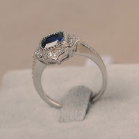 1 CT Cushion Cut Blue Sapphire Diamond 925 Sterling Silver Flower Halo Engagement Ring For Women