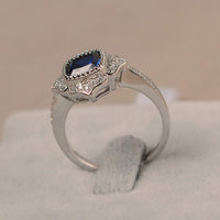 1 CT Cushion Cut Blue Sapphire Diamond 925 Sterling Silver Flower Halo Engagement Ring For Women