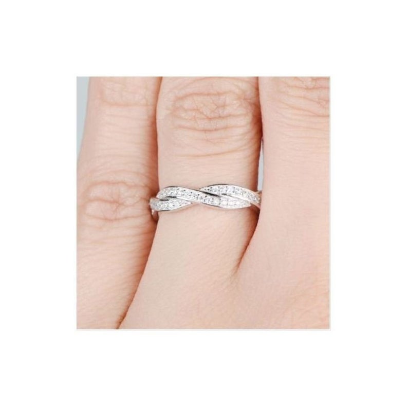 1.20 CT Round Cut Diamond White Gold Over On 925 Sterling Silver Infinity Promise Band Ring