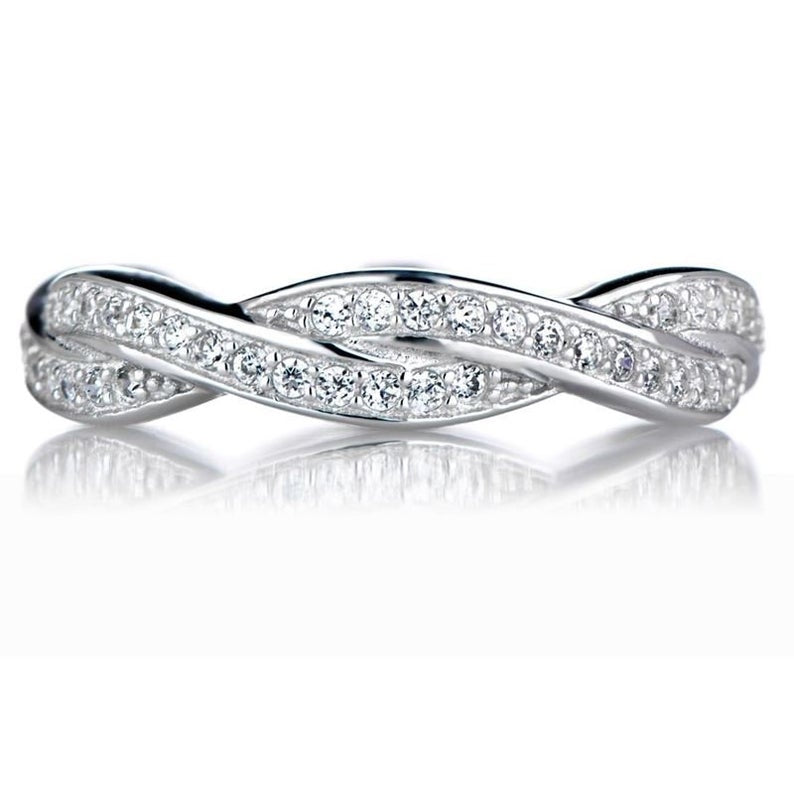 1.20 CT Round Cut Diamond White Gold Over On 925 Sterling Silver Infinity Promise Band Ring