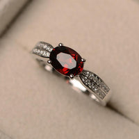 1.50 Ct Oval Cut Red Garnet Solitaire W/Accents January Birthstone Ring In 925 Sterling Silver
