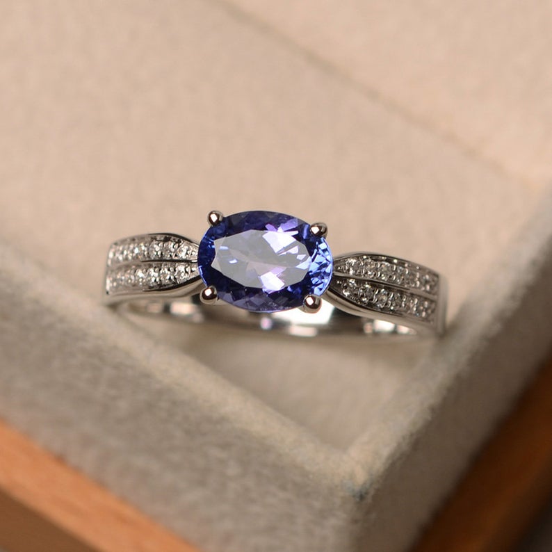 1.75 Ct Oval Cut Blue Tanzanite  925 Sterling Silver Solitaire W/Accents Anniversary Gift Ring