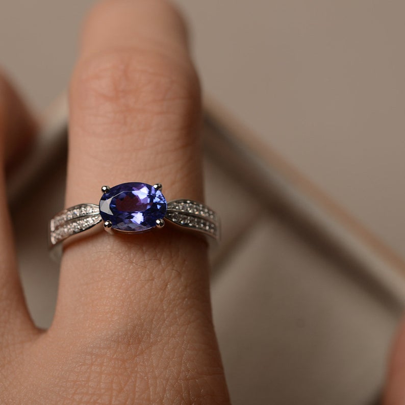 1.75 Ct Oval Cut Blue Tanzanite  925 Sterling Silver Solitaire W/Accents Anniversary Gift Ring