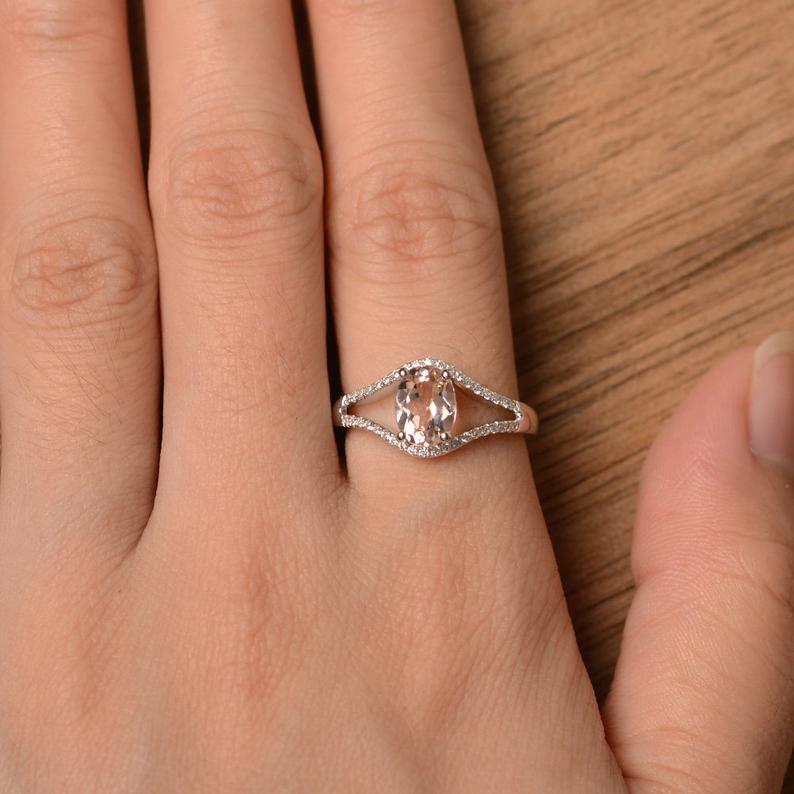 1.75 Ct Oval Cut Pink Morganite 925 Sterling Silver Split Shank Engagement Ring For Her