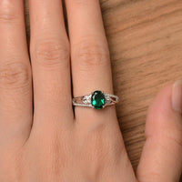 1.70 Ct Oval Cut Green Emerald 925 Sterling Silver Solitaire W/Accents Promise Leaf Ring