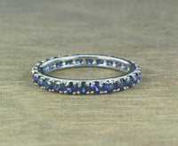 0.75 CT Round Cut Blue Sapphire Diamond 925 Sterling Silver Full Eternity Band Ring