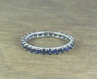 0.75 CT Round Cut Blue Sapphire Diamond 925 Sterling Silver Full Eternity Band Ring