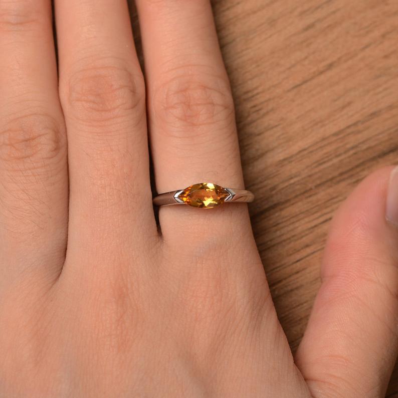 1 CT Marquise Cut Yellow Citrine 925 Sterling Silver November Birthstone Solitaire Ring
