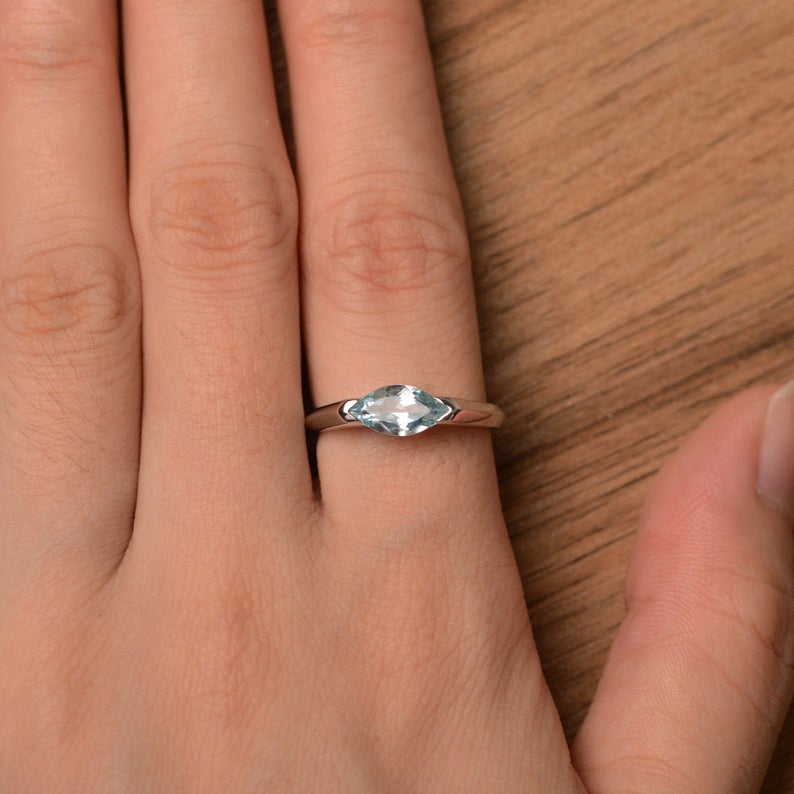 1 CT Marquise Cut Aquamarine 925 Sterling Silver Solitaire Anniversary Gift Ring