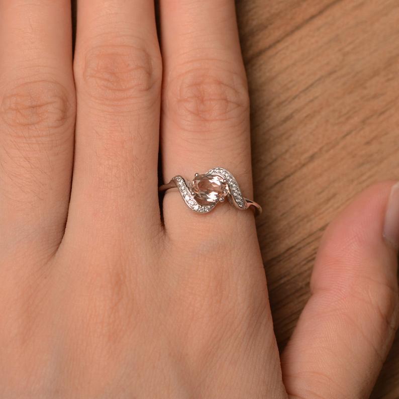 1.25 Ct Oval Cut Peach Morganite 925 Sterling Silver Unique Anniversary Gift Ring For Her