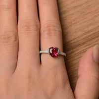 1.75 Ct Heart Shape Red Ruby Diamond Solitaire W/Accents Proposal Ring In 925 Sterling Silver