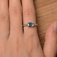 1 CT Emerald Cut London Blue Topaz Solitaire W/Accents Ring In 925 Sterling Silver