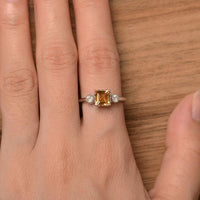 1.50 Ct Princess Cut Yellow Citrine & Round CZ Three-Stone Promise Ring  In 925 Sterling Silver