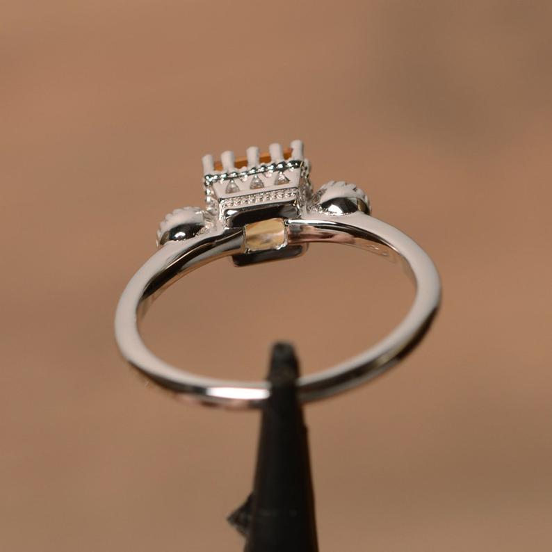 1.50 Ct Princess Cut Yellow Citrine & Round CZ Three-Stone Promise Ring  In 925 Sterling Silver