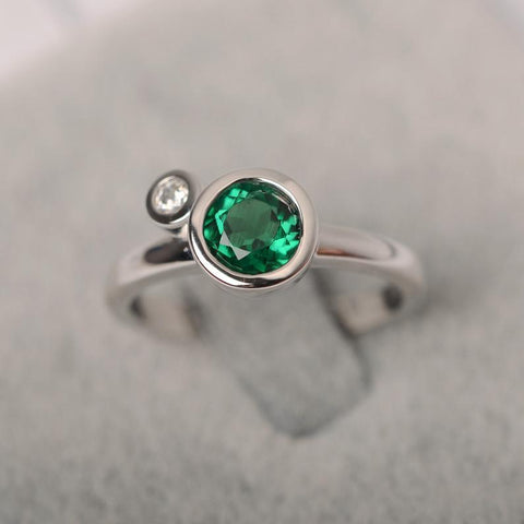 1 Ct Round Cut Green Emerald 925 Sterling Silver Two-Stone Promise Ring