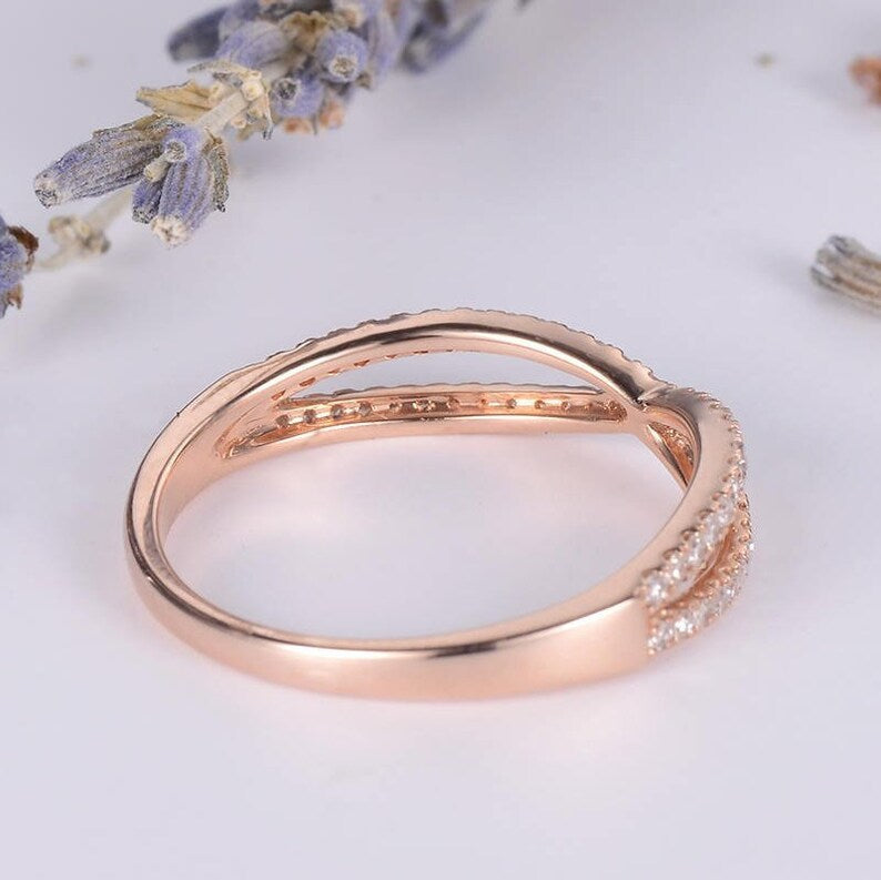 1 CT Round Cut White Diamond Rose Gold Over On 925 Sterling Silver Criss Cross Wedding Bridal Ring