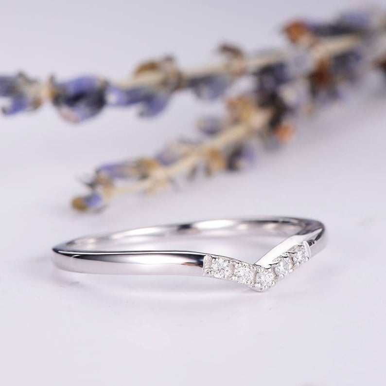 0.25 Ct Round Cut Diamond Curved Engagement Band Ring In 925 Sterling Silver