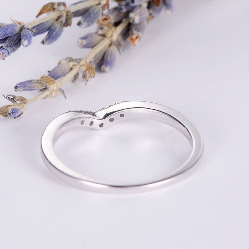 0.25 Ct Round Cut Diamond Curved Engagement Band Ring In 925 Sterling Silver