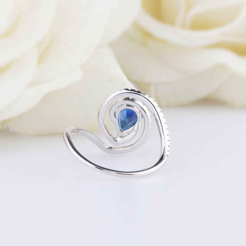 1 Ct Pear Cut Blue Sapphire Diamond 925 Sterling Silver Halo Anniversary Ring Gift