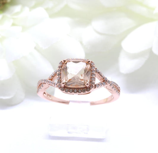 1 CT Cushion Cut Morganite Diamond CZ Rose Gold Over On 925 Sterling Silver Infinity Twist Engagement Ring
