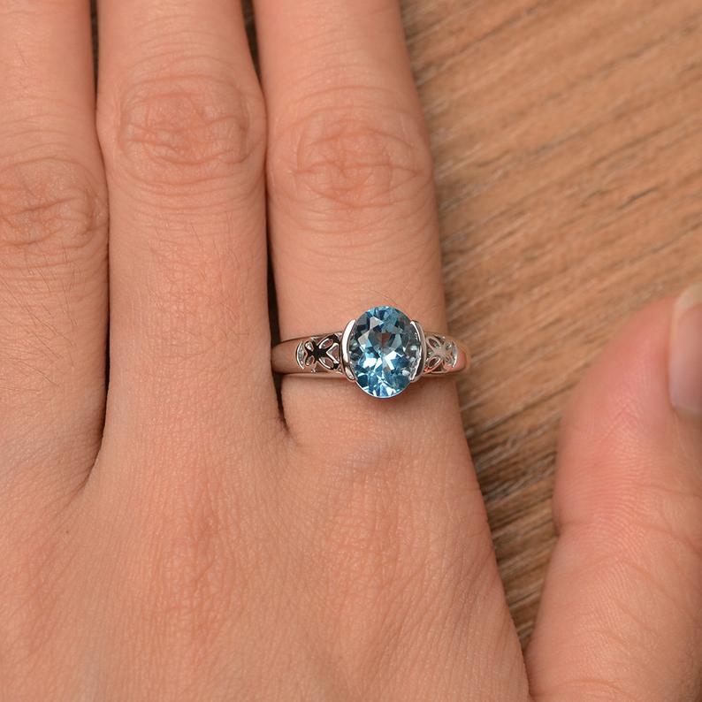 1.20 Ct Oval Cut Blue Topaz Bezel Set Solitaire Anniversary Gift Ring In 925 Sterling Silver