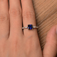 1.25 Ct Princess Cut Blue Sapphire Solitaire W/Accents Anniversary Gift Ring In 925 Sterling Silver