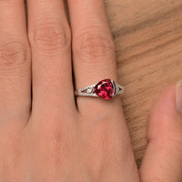 1.50 Ct Trillion Cut Red Ruby 925 Sterling Silver Solitaire W/Accents Engagement Ring