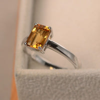 1 Ct Emerald Cut Yellow Citrine 925 Sterling Silver Solitaire Engagement Ring