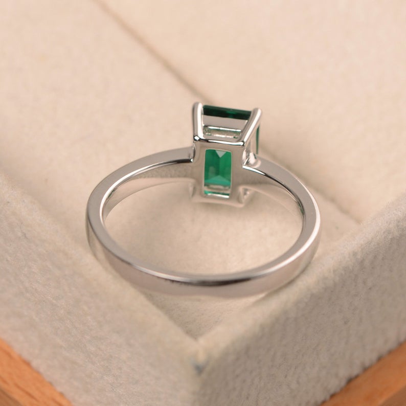 2 Ct Emerald Cut Green Emerald Diamond 925 Sterling Silver Solitaire Promise Ring
