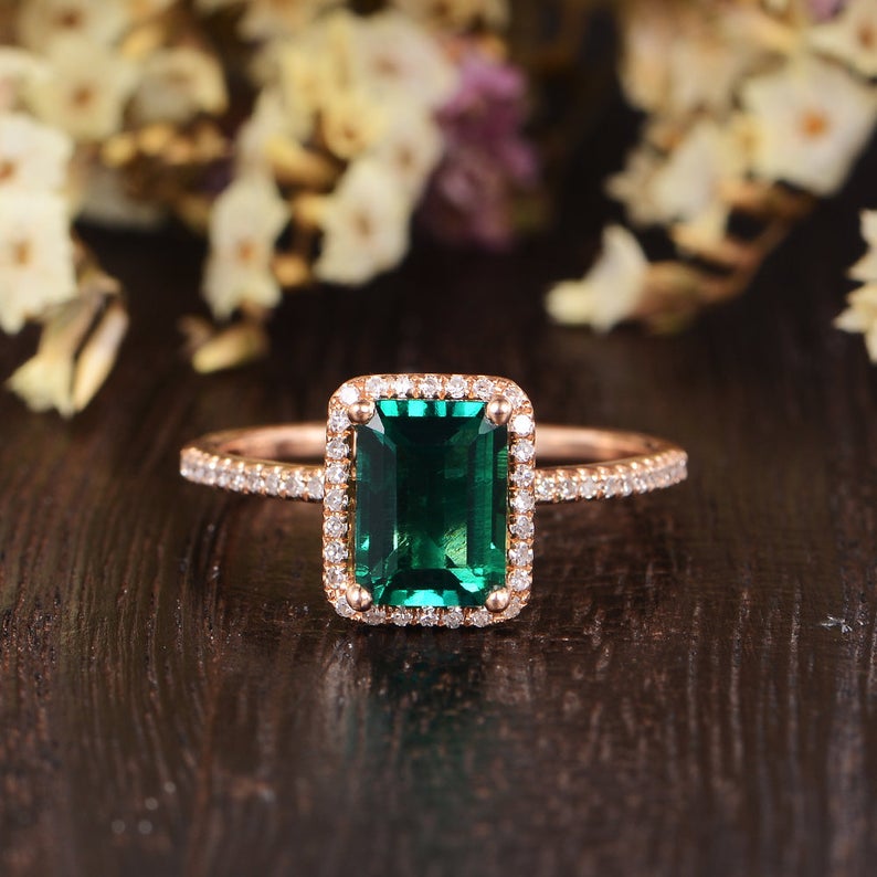 1 CT Emerald Cut Emerald Diamond 925 Sterling Silver Women Halo Wedding Ring