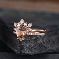 1 CT Pear Cut Morganite Diamond 925 Sterling Silver Bridal Set Anniversary Ring