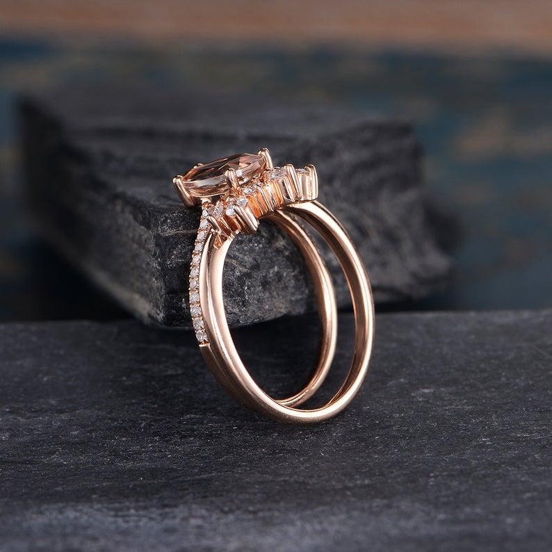 1 CT Pear Cut Morganite Diamond 925 Sterling Silver Bridal Set Anniversary Ring