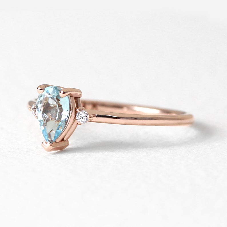 1 CT Pear Cut Aquamarine Diamond 925 Sterling Silver Three Stone Ring