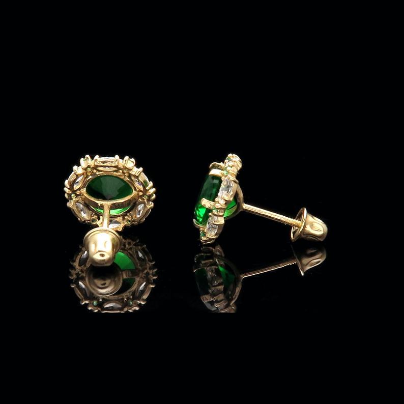 2.35 Ct Round Cut Green Emerald & Marquise CZ Halo Earrings Yellow Gold Over On 925 Sterling Silver