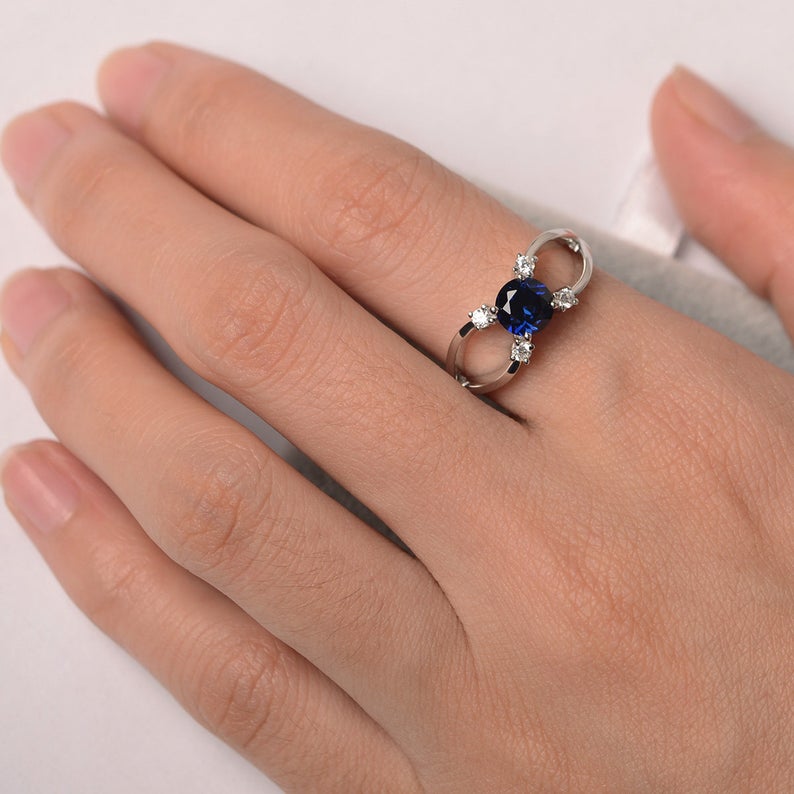 1.20 Ct Round Cut Blue Sapphire 925 Sterling Silver Split Shank Anniversary Gift Ring