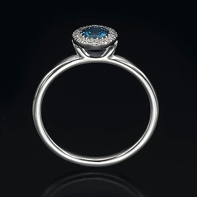 1 CT Round Cut Blue sapphire Diamond 925 Sterling Silver Halo Promise Ring