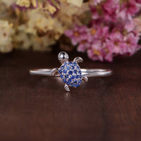 0.75 Ct Round Cut Blue Sapphire Sea Turtle Ring In 925 Sterling Silver