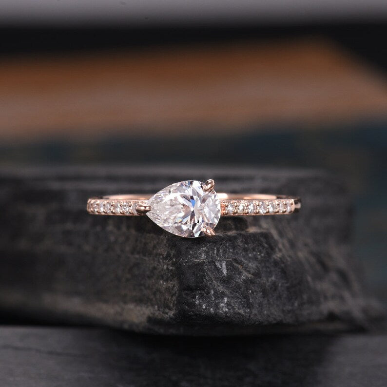 1.75 Pear Cut Rose Gold Over On 925 Sterling Silver Solitaire W/Accents Engagement Ring