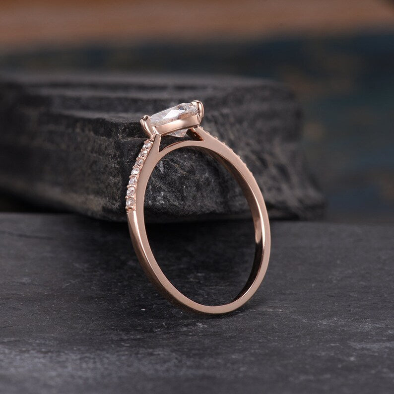 1.75 Pear Cut Rose Gold Over On 925 Sterling Silver Solitaire W/Accents Engagement Ring