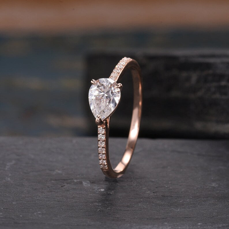 1.75 Pear Cut Rose Gold Over On 925 Sterling Silver Solitaire W/Accents Engagement Ring
