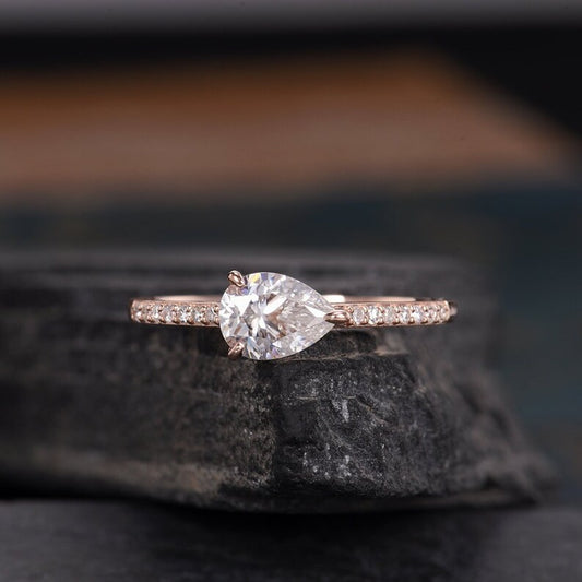 1.75 Pear Cut Rose Gold Over On 925 Sterling Silver Solitaire W/Accents Engagement Ring