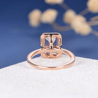 1 CT Emerald Cut Morganite Diamond Rose Gold Over On 925 Sterling Silver Women Halo Wedding Ring