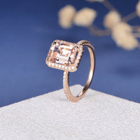 1 CT Emerald Cut Morganite Diamond Rose Gold Over On 925 Sterling Silver Women Halo Wedding Ring